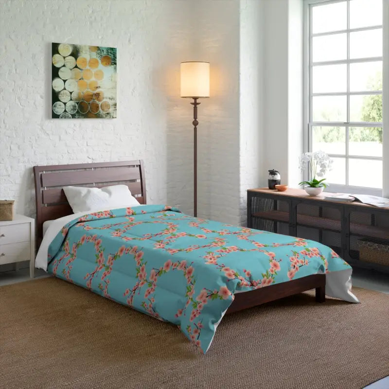 Cozy Floral Teal Comforter for Luxurious Sleep Style - 68’’ × 88’’ Home Decor