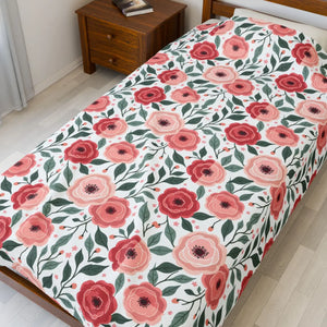 Floral Print Blanket – Velveteen Plush - Dipaliz - Blankets