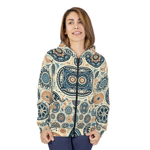 All Over Prints - Geometric Unisex Zip Hoodie Warm Cut Style - Dipaliz