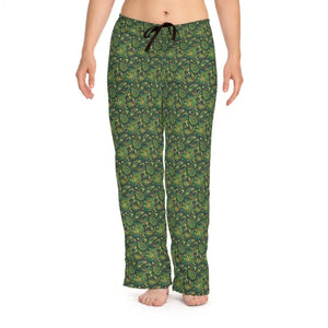 Womens Pajama Pants Green Paisley Print Polyester Jersey Knit - Dipaliz - m / White Stitching - Pajamas