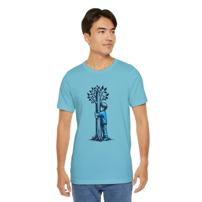 Nature Lover’s Cozy Hug-a-tree Jersey Short Sleeve - Turquoise / s T-shirt