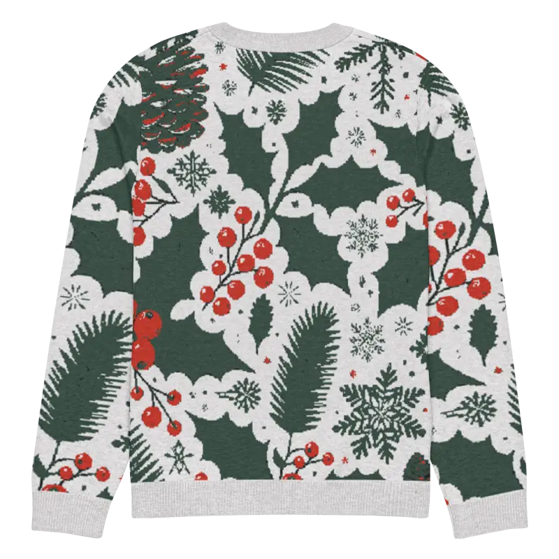 Cozy Knitted Crew Neck with Pine Leaves & Christmas Berries