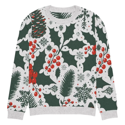 Cozy Knitted Crew Neck with Pine Leaves & Christmas Berries - 2xl