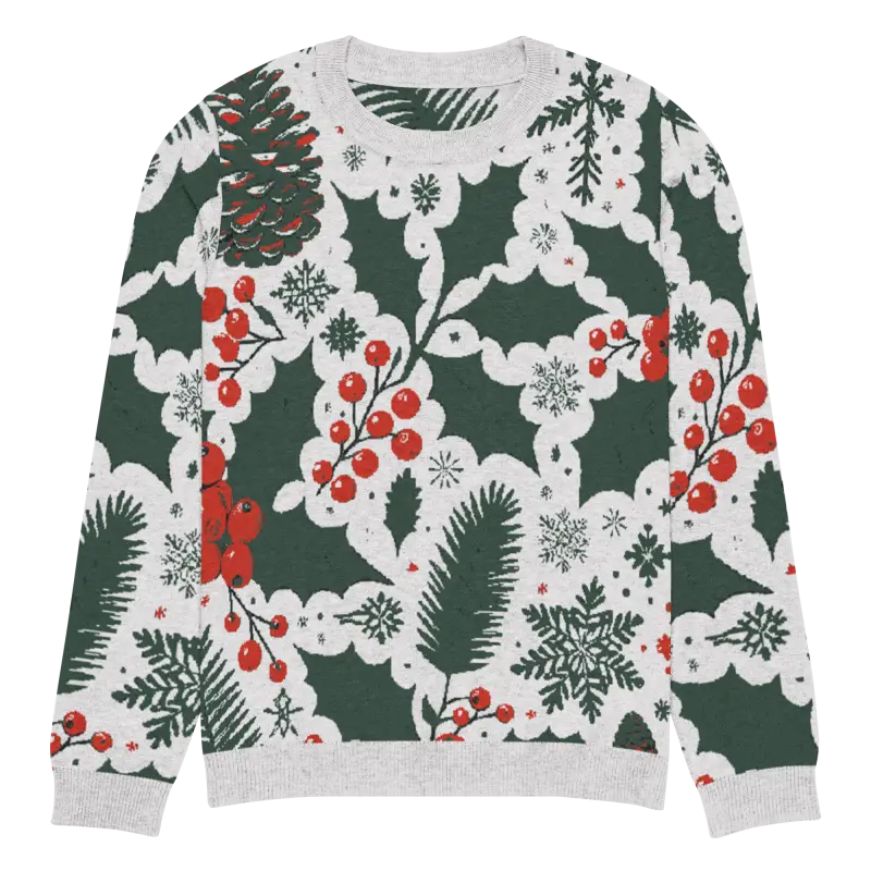 Cozy Knitted Crew Neck with Pine Leaves and Christmas Berries - 2xl Sweater