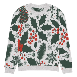 Knitted Crew Neck Christmas Berries Pine Leaves Sweater - Dipaliz - 2xl - Sweaters