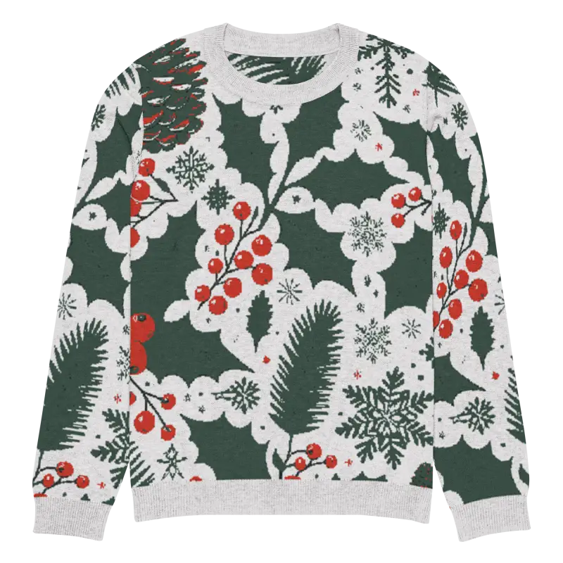 Cozy Knitted Crew Neck with Pine Leaves & Christmas Berries - 2xs