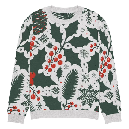 Cozy Knitted Crew Neck with Pine Leaves & Christmas Berries - 2xs