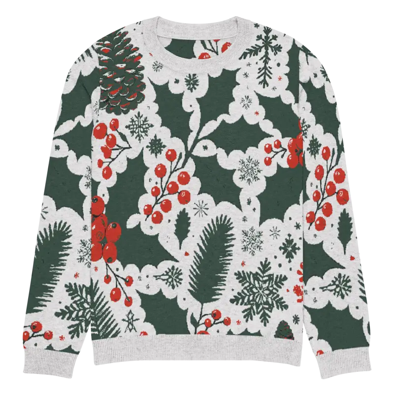 Cozy Knitted Crew Neck with Pine Leaves & Christmas Berries - 3xl