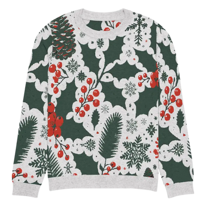 Cozy Knitted Crew Neck with Pine Leaves & Christmas Berries - 3xl