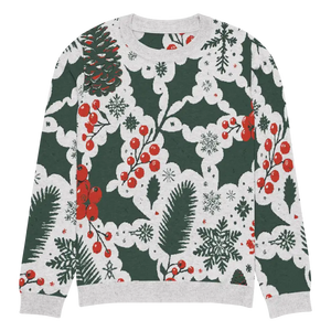Knitted Crew Neck Christmas Berries Pine Leaves Sweater - Dipaliz - 3xl - Sweaters