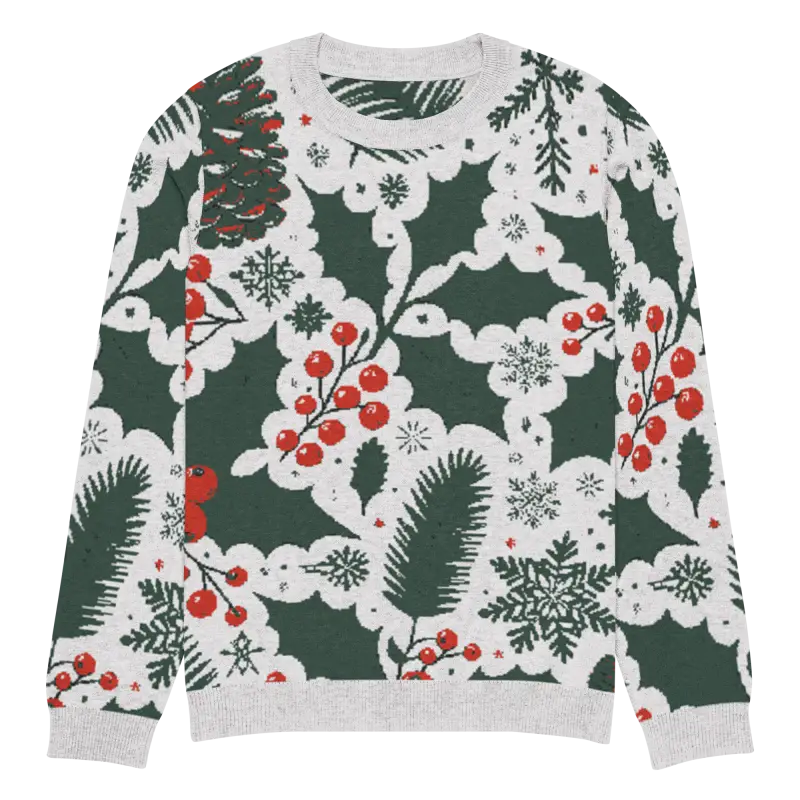 Cozy Knitted Crew Neck with Pine Leaves & Christmas Berries - 3xs