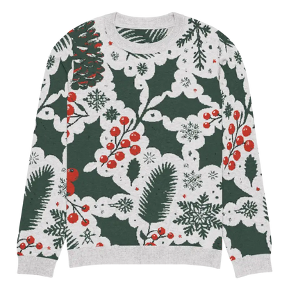 Cozy Knitted Crew Neck with Pine Leaves and Christmas Berries - 3xs Sweater