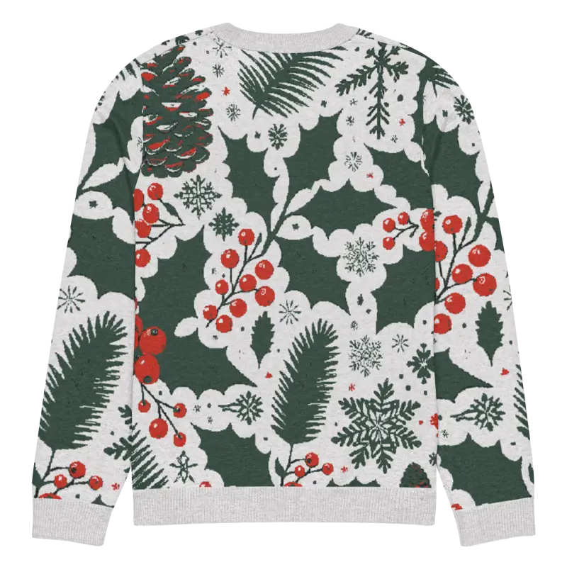 Cozy Knitted Crew Neck with Pine Leaves & Christmas Berries