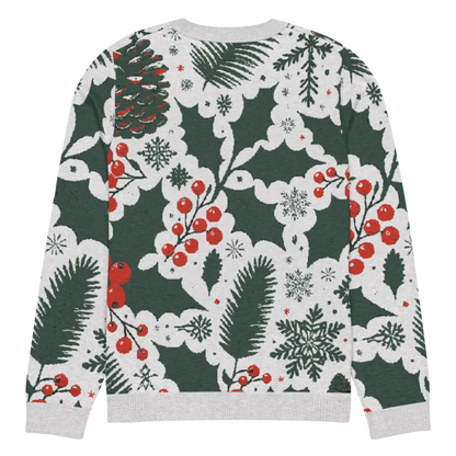 Cozy Knitted Crew Neck with Pine Leaves & Christmas Berries