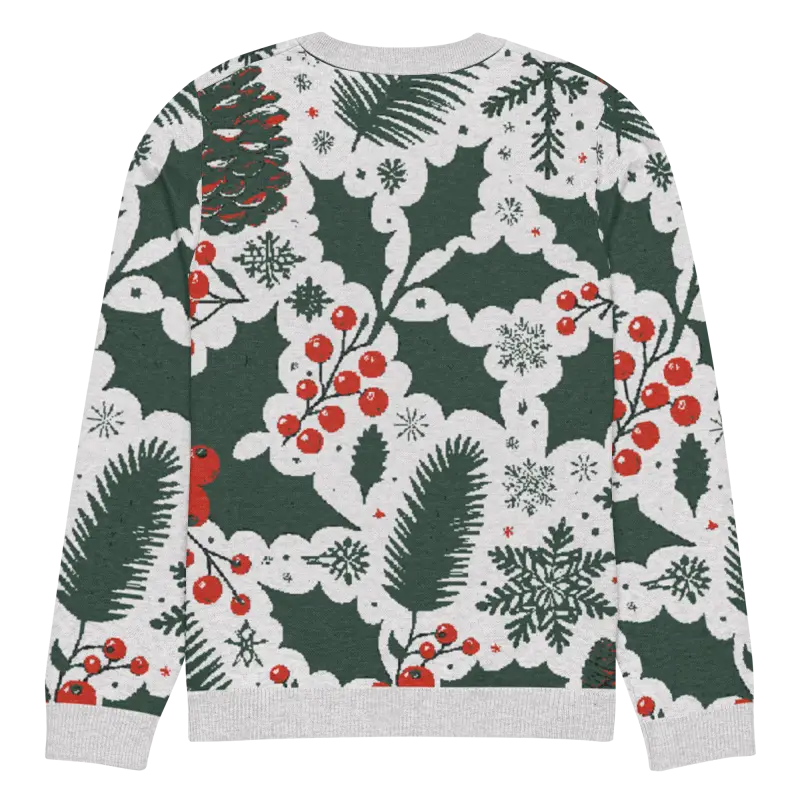 Cozy Knitted Crew Neck with Pine Leaves & Christmas Berries