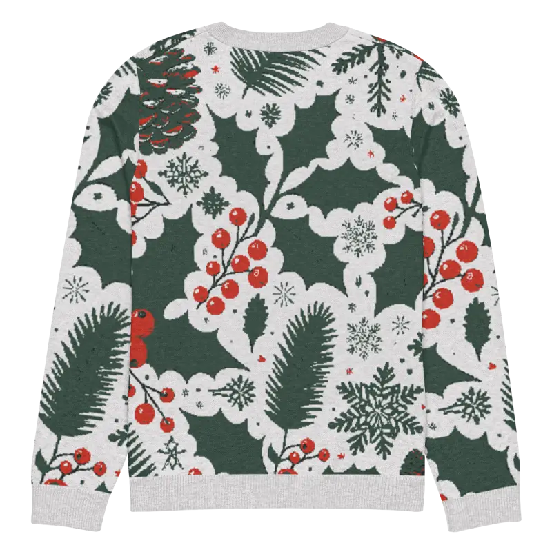 Cozy Knitted Crew Neck with Pine Leaves & Christmas Berries