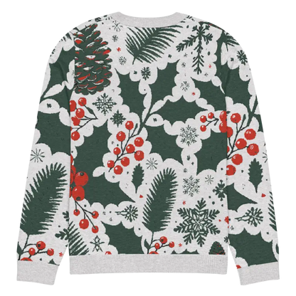 Cozy Knitted Crew Neck with Pine Leaves & Christmas Berries