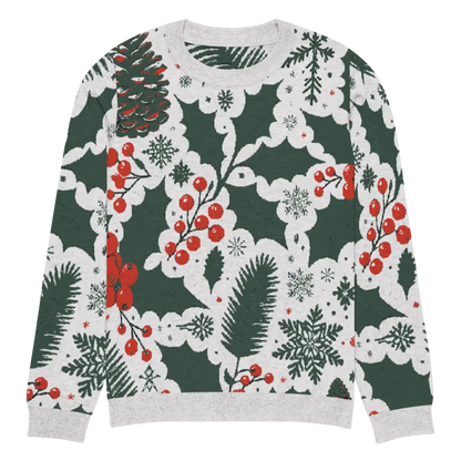 Cozy Knitted Crew Neck with Pine Leaves & Christmas Berries - l