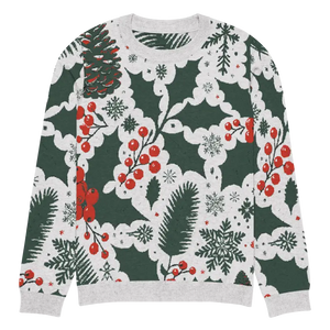 Knitted Crew Neck Christmas Berries Pine Leaves Sweater - Dipaliz - l - Sweaters