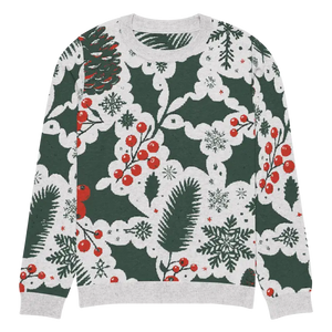 Knitted Crew Neck Christmas Berries Pine Leaves Sweater - Dipaliz - m - Sweaters