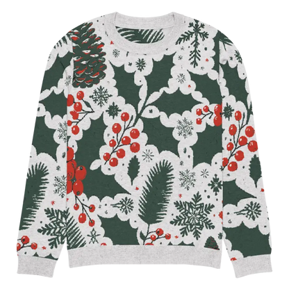 Cozy Knitted Crew Neck with Pine Leaves & Christmas Berries - Xl