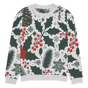 Knitted Crew Neck Christmas Berries Pine Leaves Sweater - Dipaliz - Xl - Sweaters