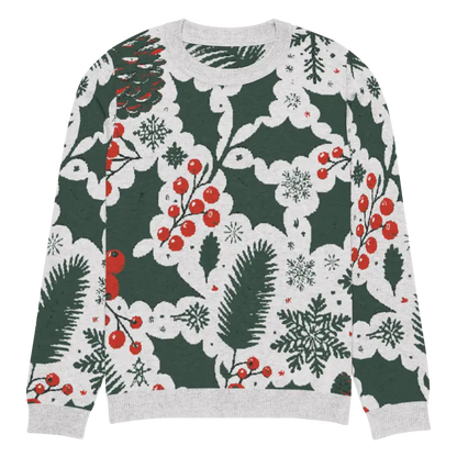 Cozy Knitted Crew Neck with Pine Leaves & Christmas Berries - Xs