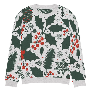 Knitted Crew Neck Christmas Berries Pine Leaves Sweater - Dipaliz - Xs - Sweaters