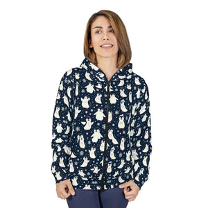 Penguins Pattern Unisex Zip Hoodie Soft Fleece Winter Warmth - Dipaliz - Hoodies