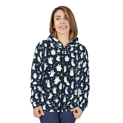 Cozy Up in Style with our Penguins Pattern Unisex Zip Hoodie - Hoodies