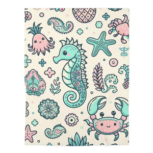Baby Swaddle Blanket - Cozy Sea Creatures Jersey Polyester - Dipaliz - 30’’ × 40’’ / White - Swaddling Blankets
