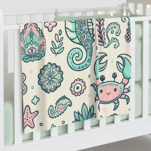 Baby Swaddle Blanket - Cozy Sea Creatures Jersey Polyester - Dipaliz - 30’’ × 40’’ / White - Swaddling Blankets