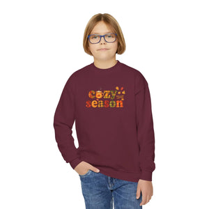 Cozy Season Youth Crewneck Sweatshirt - Fall Leaves Graphic - Sweatshirts
