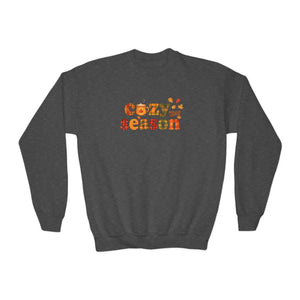 Cozy Season Youth Crewneck Sweatshirt - Fall Leaves Graphic - Sweatshirts