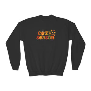 Cozy Season Youth Crewneck Sweatshirt - Fall Leaves Graphic - Sweatshirts
