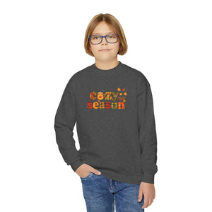 Cozy Season Youth Crewneck Sweatshirt - Fall Leaves Graphic - Sweatshirts