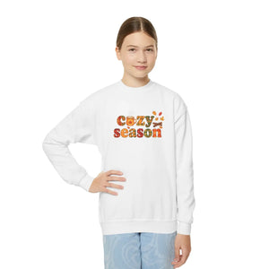 Cozy Season Youth Crewneck Sweatshirt - Fall Leaves Graphic - Sweatshirts