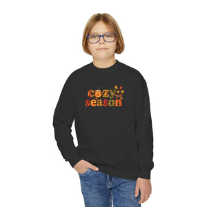 Cozy Season Youth Crewneck Sweatshirt - Fall Leaves Graphic - Sweatshirts
