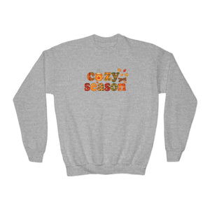 Cozy Season Youth Crewneck Sweatshirt - Fall Leaves Graphic - Sweatshirts