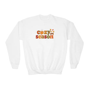Cozy Season Youth Crewneck Sweatshirt - Fall Leaves Graphic - Sweatshirts