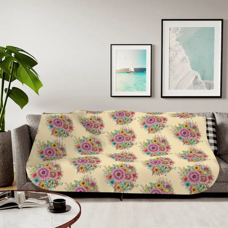 Cozy Up with Dipaliz Large Vibrant Flowers Sherpa Blanket - 60’’ × 80’’ / Beige Home Decor