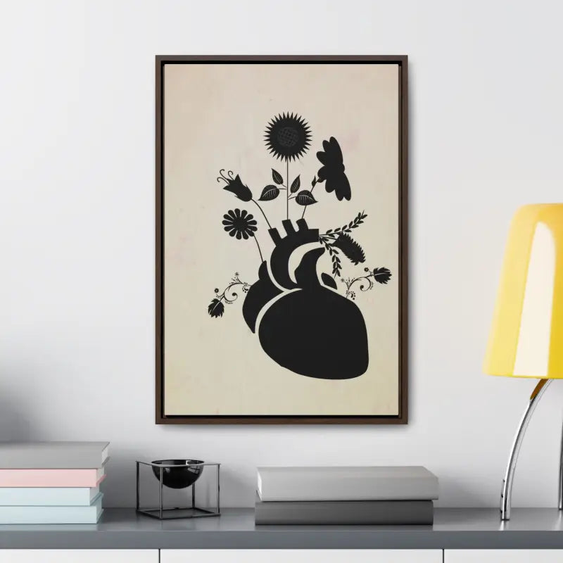 Elegant Vertical Frame: Human Heart with Flowers Artwork - Canvas