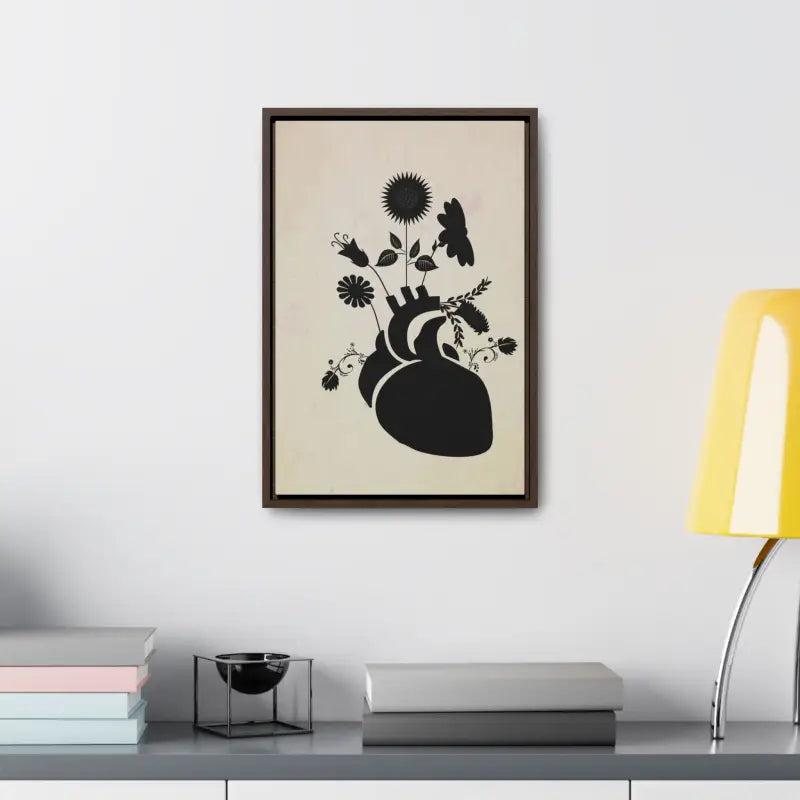 Elegant Vertical Frame: Human Heart with Flowers Artwork - Canvas