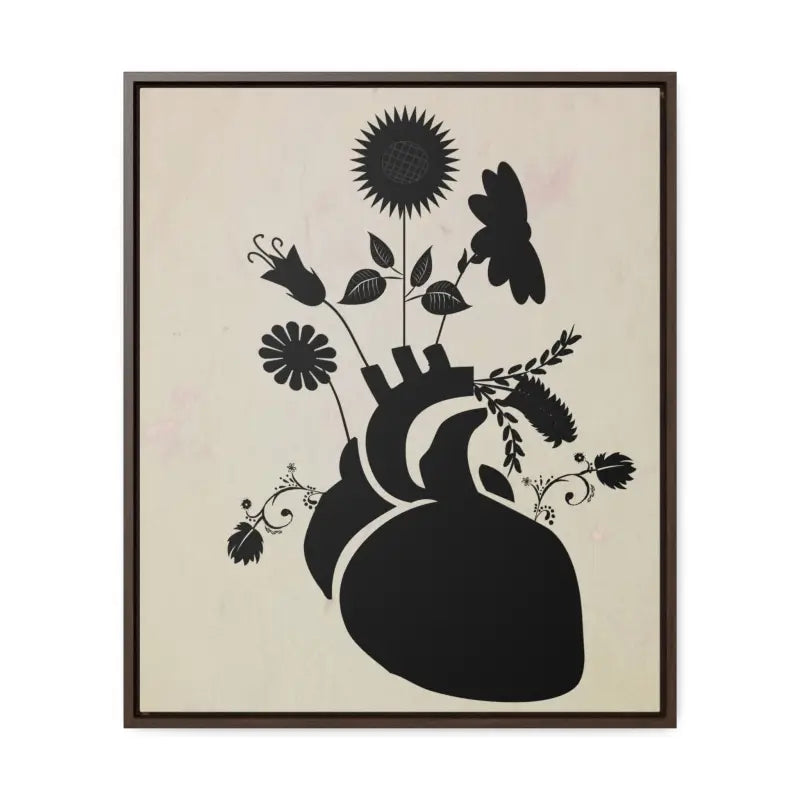 Elegant Vertical Frame: Human Heart with Flowers Artwork - 20″ x 24″ / Premium Gallery Wraps (1.25″) / Walnut Canvas