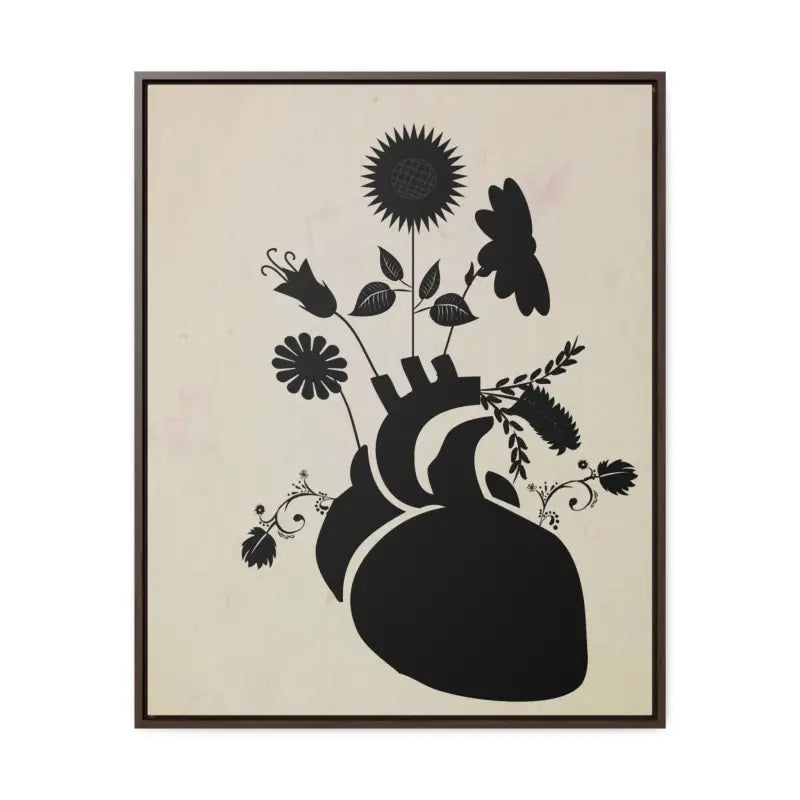 Elegant Vertical Frame: Human Heart with Flowers Artwork - 24″ x 30″ / Premium Gallery Wraps (1.25″) / Walnut Canvas