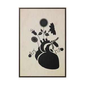 Human Heart Vertical Frame with Flowers and Plants Art - Dipaliz - 24″ x 36″ / Premium Gallery Wraps (1.25″) / Walnut