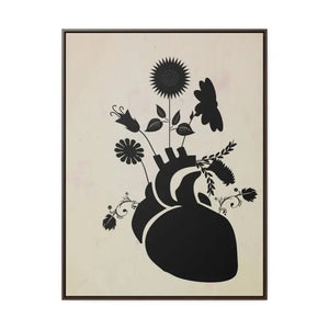Human Heart Vertical Frame with Flowers and Plants Art - Dipaliz - 30″ x 40″ / Premium Gallery Wraps (1.25″) / Walnut