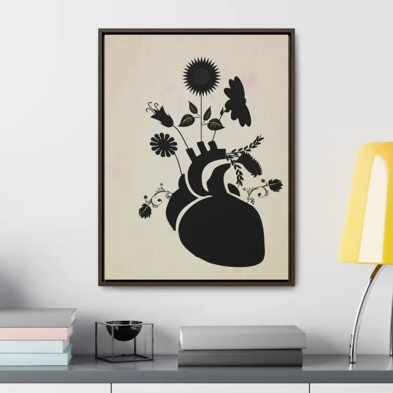 Elegant Vertical Frame: Human Heart with Flowers Artwork - Canvas