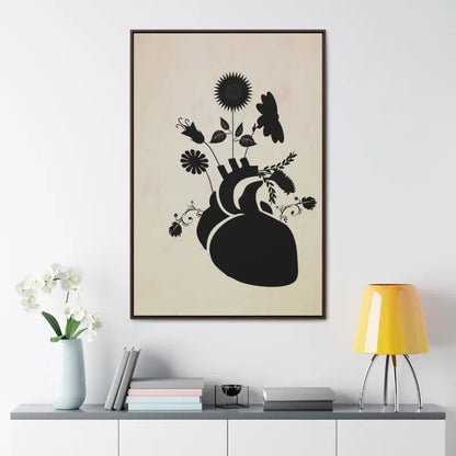 Elegant Vertical Frame: Human Heart with Flowers Artwork - Canvas