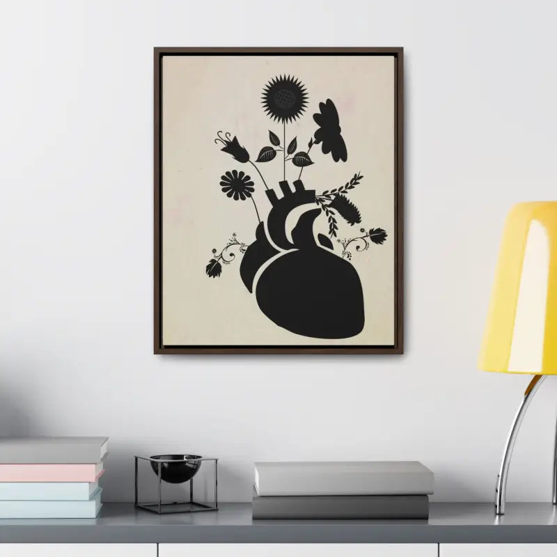 Elegant Vertical Frame: Human Heart with Flowers Artwork - Canvas